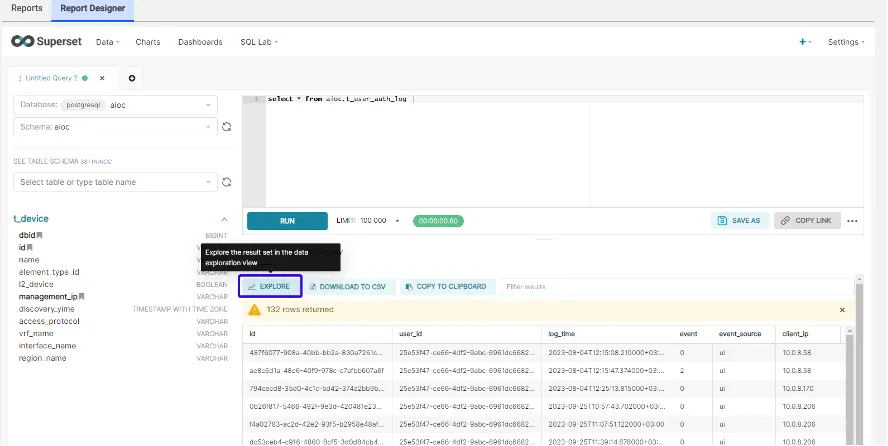When Query runs, the output has an option to click Explore When Query runs, the output has an option to click Explore
