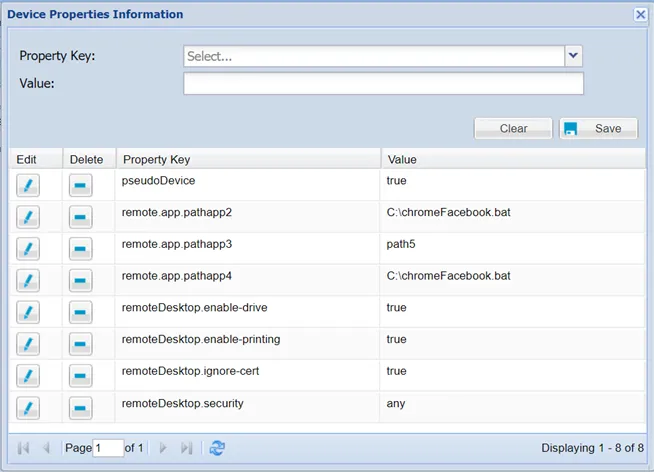 VNC Device Properties