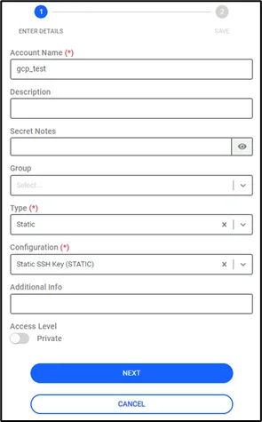 SSH Key in the  Configuration field