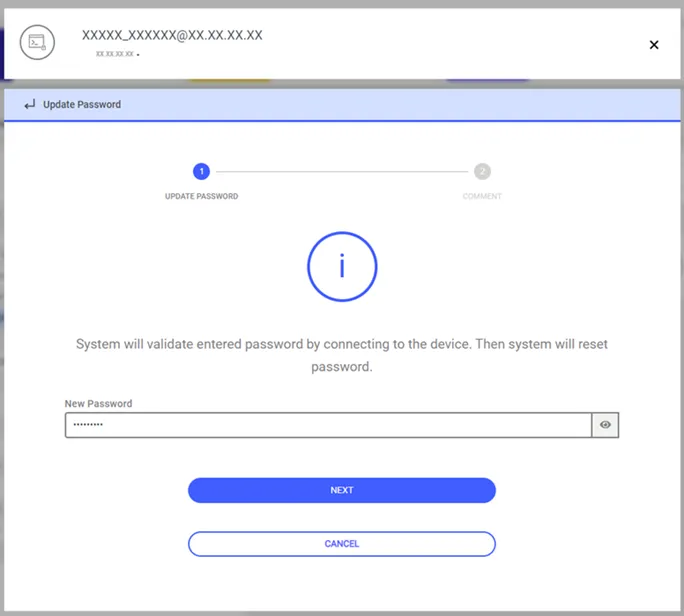Update Password window