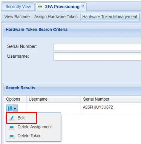 Assigning Hardware Token to User (First Step Assigning Hardware Token to User (First Step