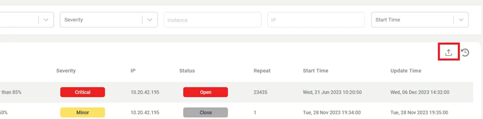 Downloading Alarm Data as csv File Downloading Alarm Data as csv File