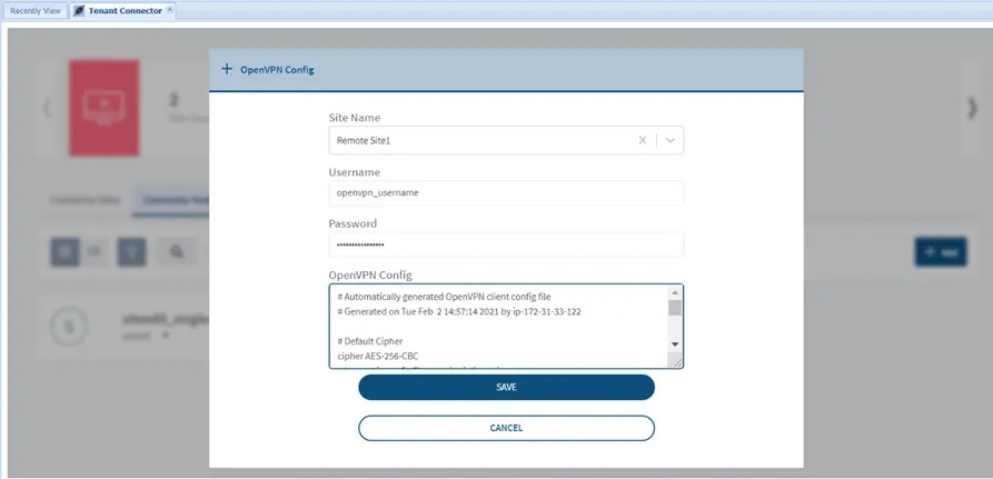 OpenVPN Connector Configuration Screen