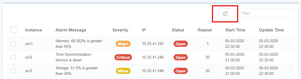 Downloading Alarm Data as csv File Downloading Alarm Data as csv File