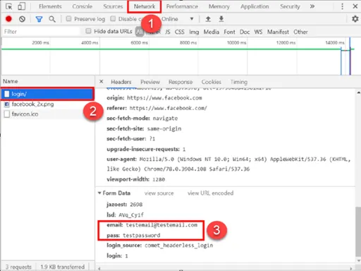 Test credential parameter name in Facebook web page inspection codes Test credential parameter name in Facebook web page inspection codes