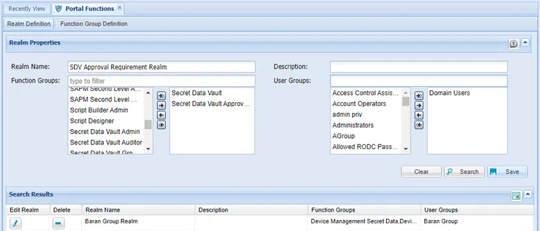 Portal Functions Realm for a Secret Data Approval Requirement Group