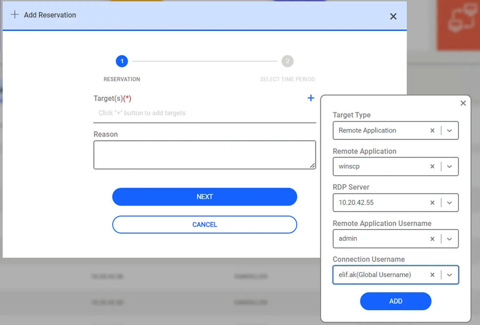 Remote Application Selection in Connection Reservation