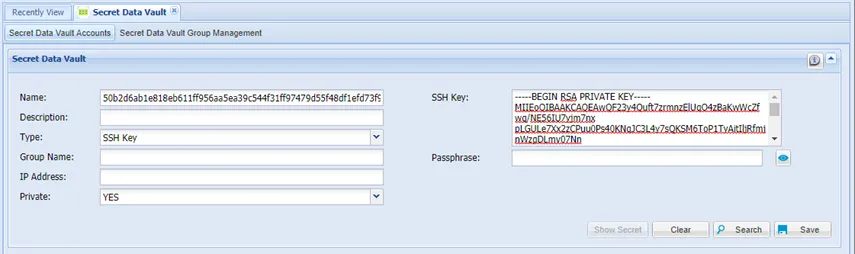 SSH Key in the Secret Data Vault