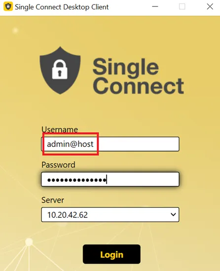 Log in to Single Connect with Desktop Client
