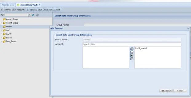 Add an account to the Secret Data Vault Group.