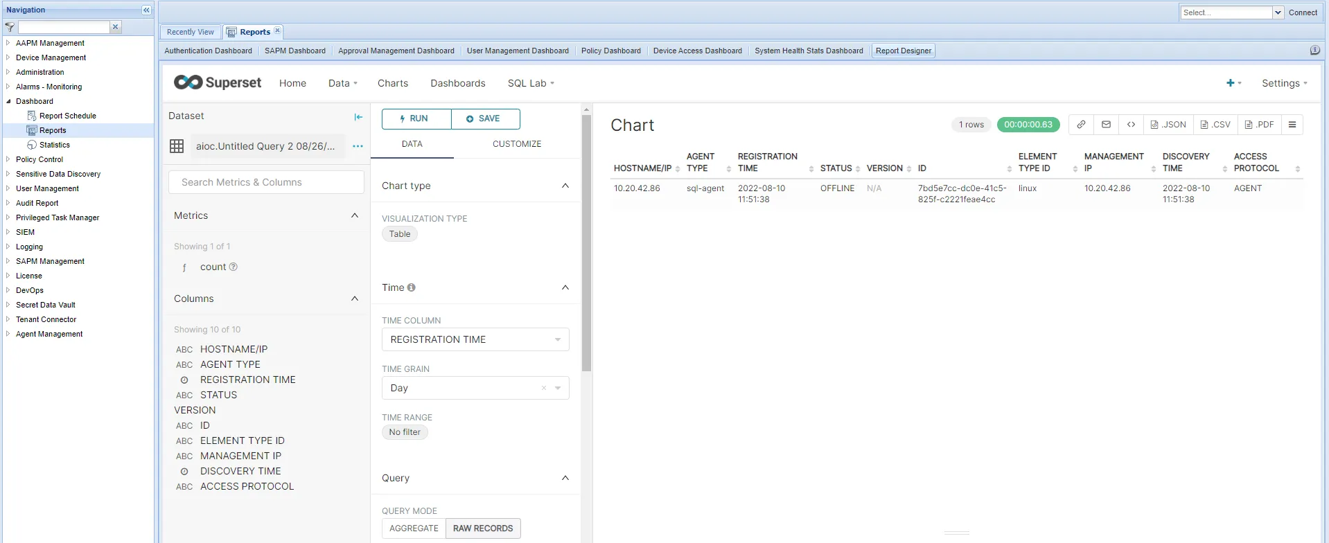 User selects Chart Type and Columns to Create a Chart