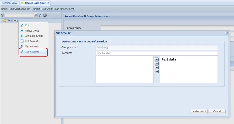 Adding Secret Data Vault Accounts to a Group