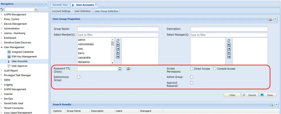 User Group Definition features