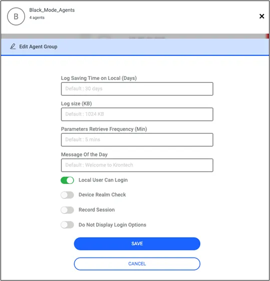 Agent Group Parameters Agent Group Parameters