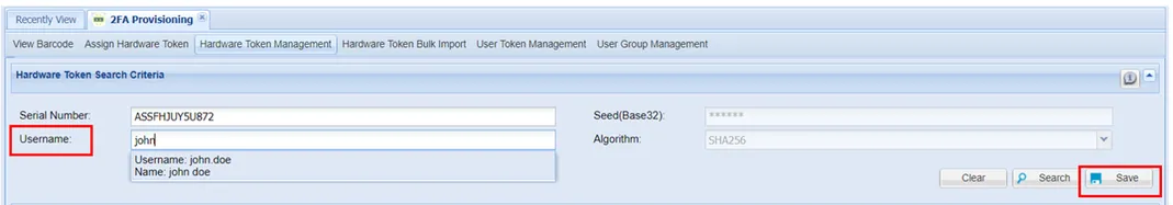   Assigning Hardware Token to User (Second Step)