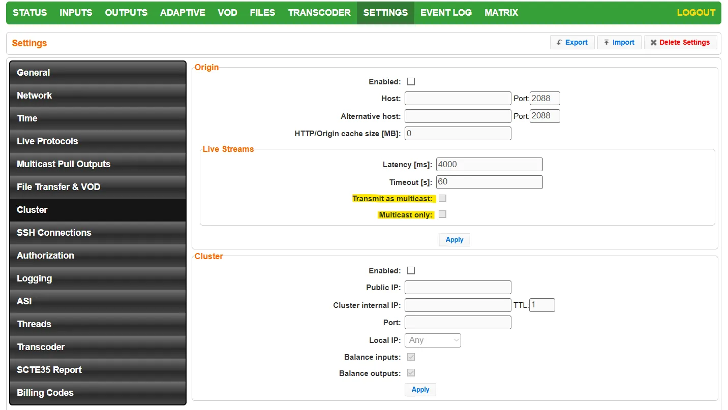 Cluster Menu