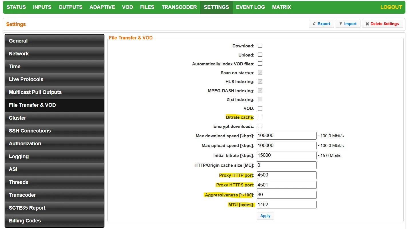 File Transfer & VOD menu
