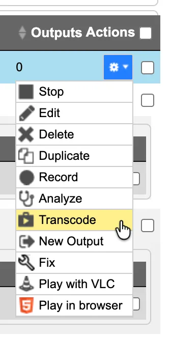 Transcode from Action Menu
