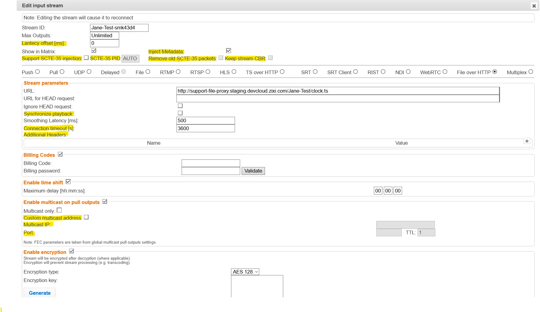File over HTTP Stream input menu File over HTTP Stream input menu