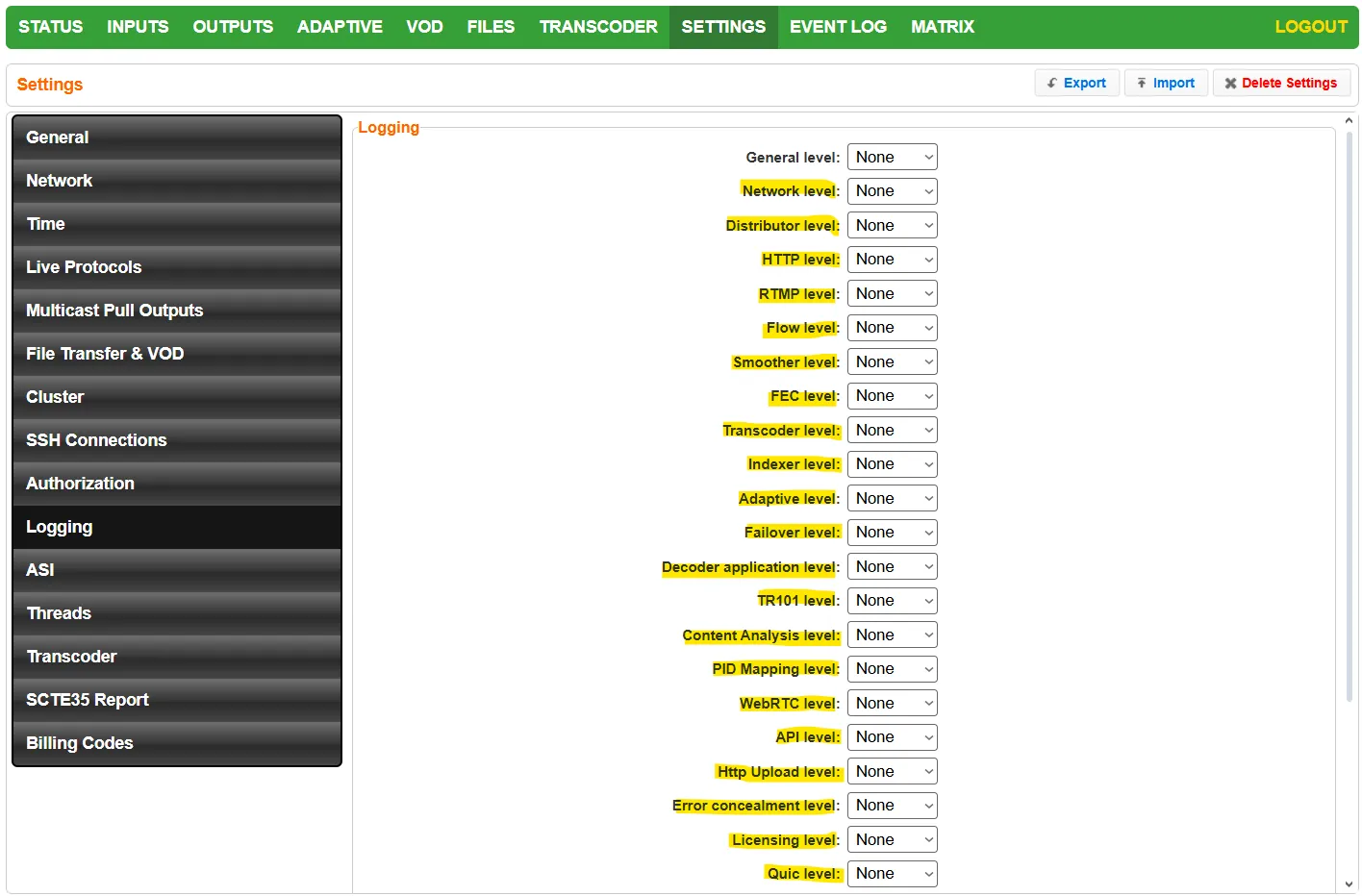 Logging Menu Part 1 Logging Menu Part 1