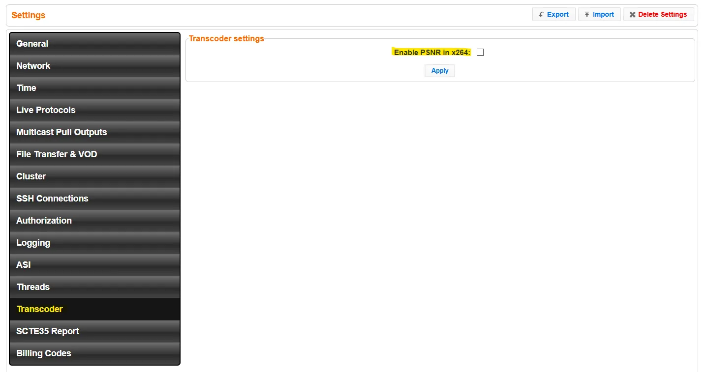 Transcoder Settings
