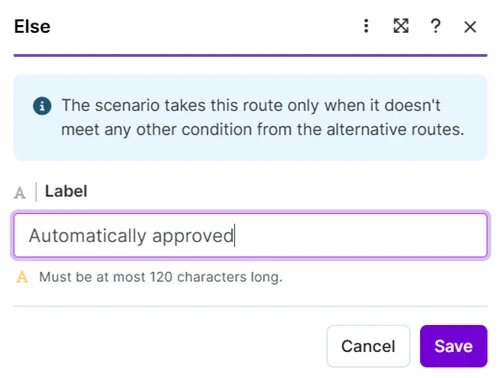 Set the Else route Label name