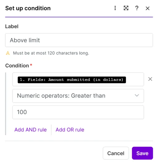 First condition - expense amount above the limit