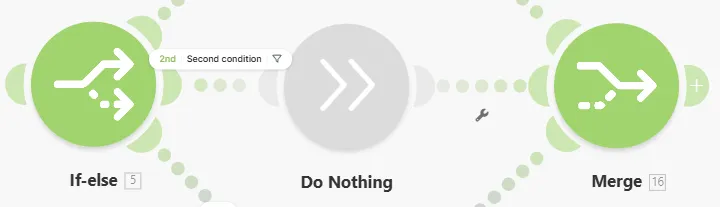 If you do not select a module for one of the routes after If-else and then connect it to the Merge, the module name becomes Do Nothing.