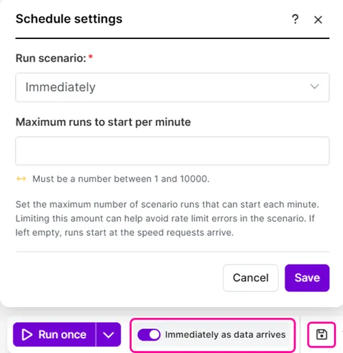Schedule the scenario to run