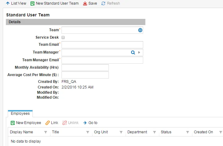 A standard user team workspace.