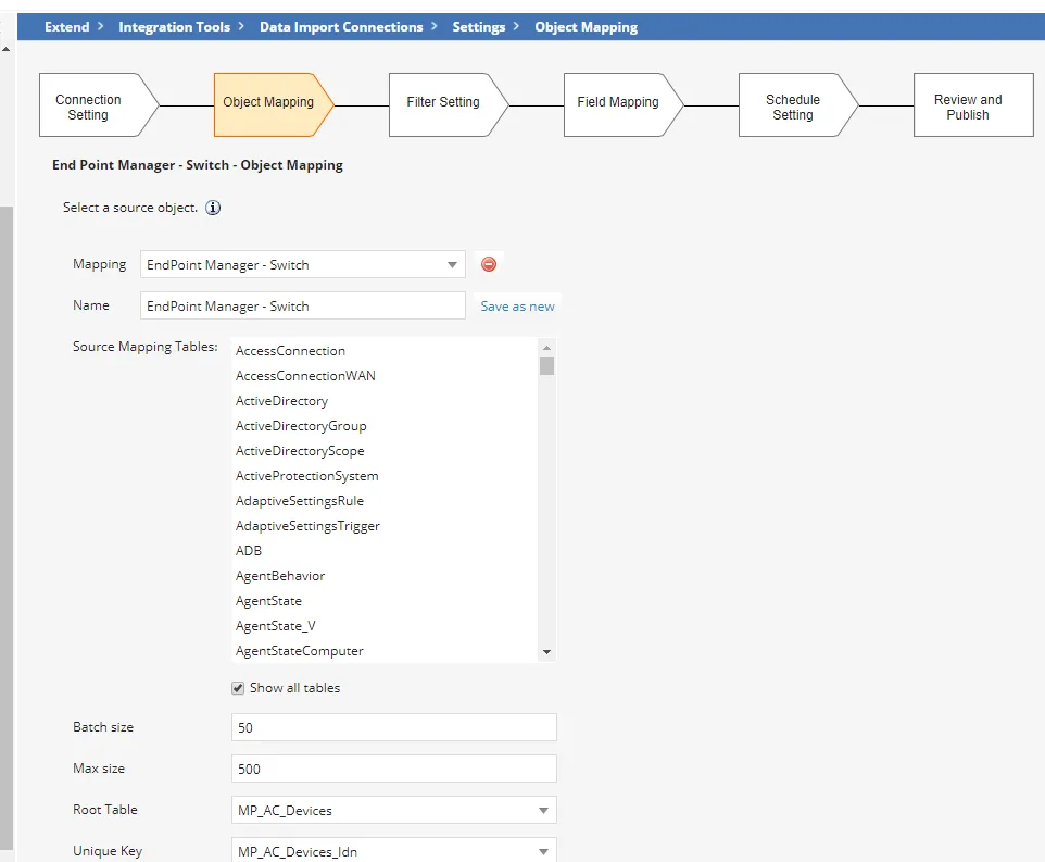 Image of the object mapping options.