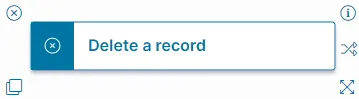 Image of the Delete a Record quick action block in the graphical action designer