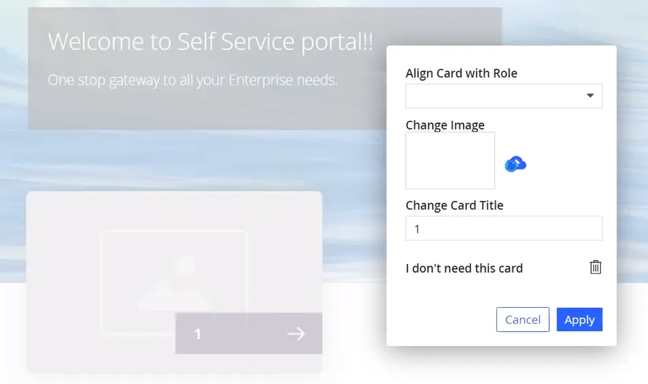 Sample of designing a card for the Enterprise Self Service Welcome page. Sample of designing a card for the Enterprise Self Service Welcome page.
