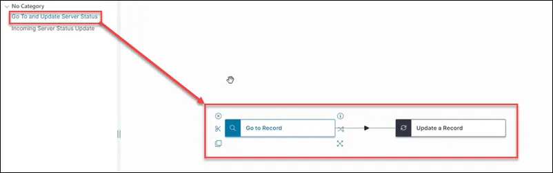 2 blocks for Go To and Update Server Status composite action
