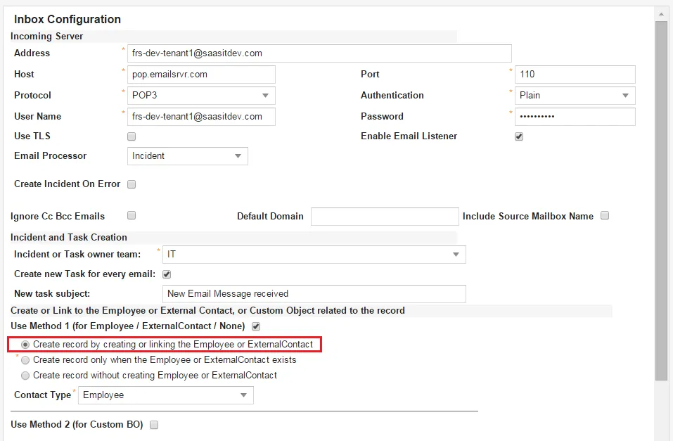 Creating or linking an employee to an inbox.