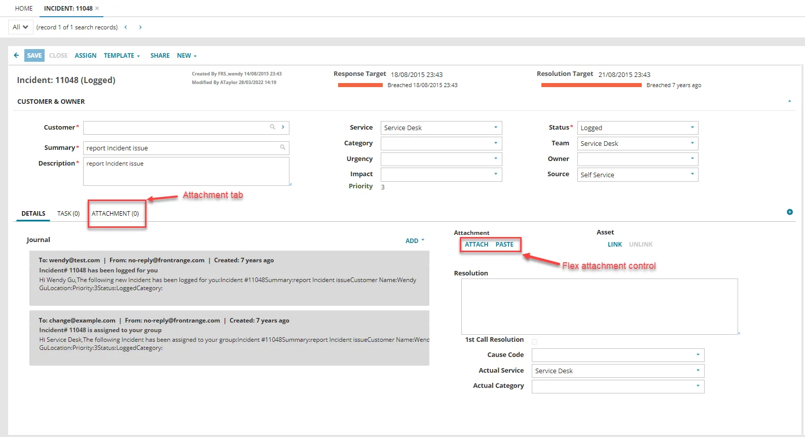 Image of the Flex Attachment Control and Attachments tab.