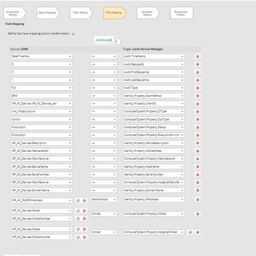 Image of the Field Mapping page.