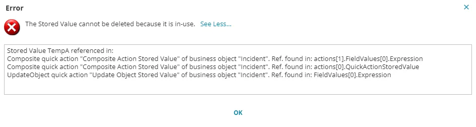 System displays where stored values are in use.