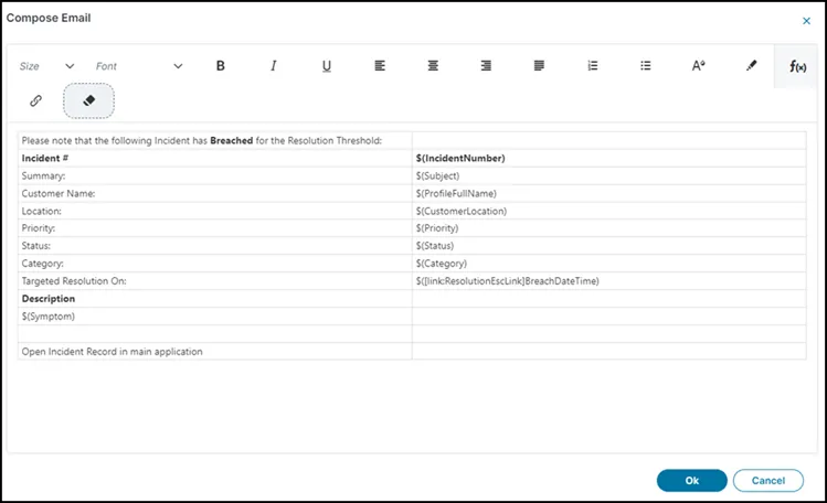 Email telling customer that Incident has breached Resolution Threshold