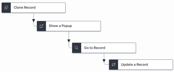 screenshot of show a pop-up composite block, example shows pop-up action that will enable the user to choose an option