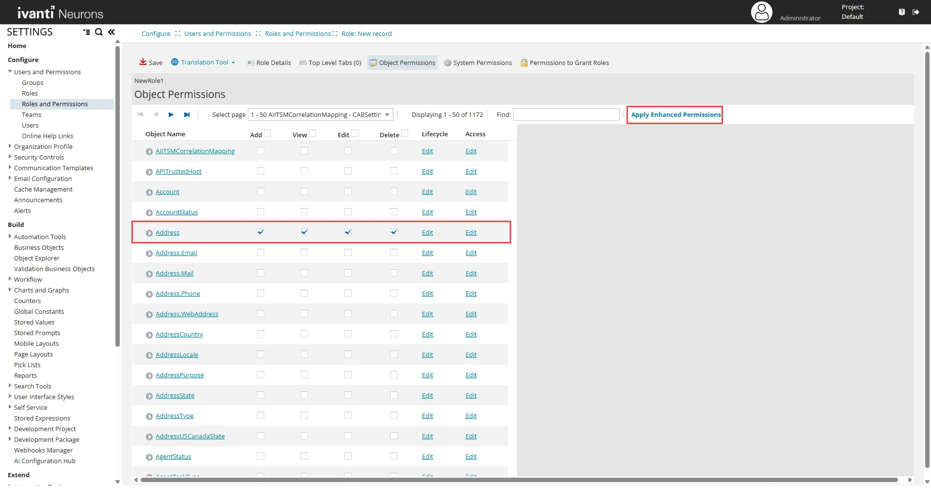 Manually selecting the permissions level to a required object