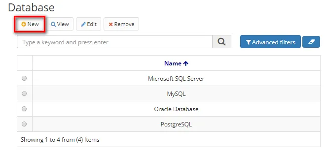 Figure 3 - Database Home Screen