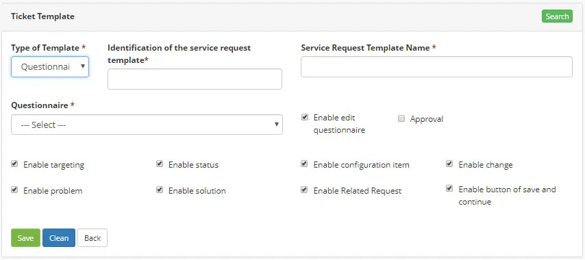 Figure 2 - Questionnaire Template