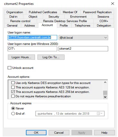 Figure 4 - Configuring Account