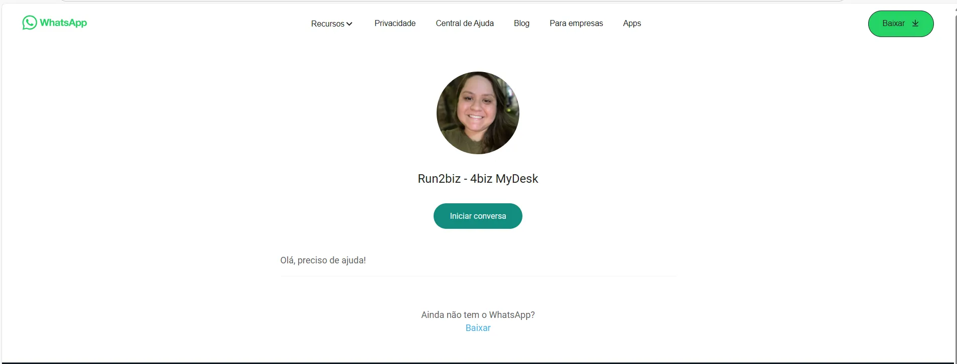 Imagem da página do Web WhatsApp.