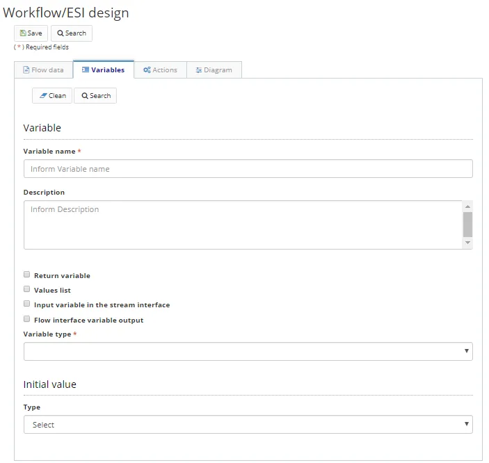 Figure 5 - Workflow Registration / Editing Screen, Variables tab