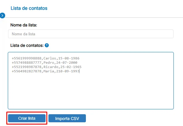 Lista de contatos