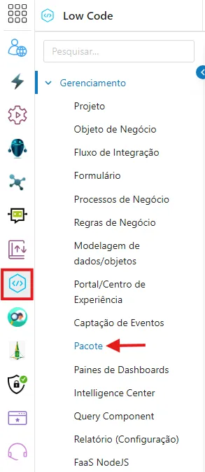Menu de Pacotes