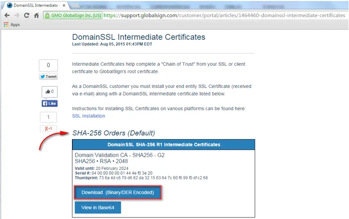 Figure 1 - GlobalSign Intermediate Certificate Figure 1 - GlobalSign Intermediate Certificate