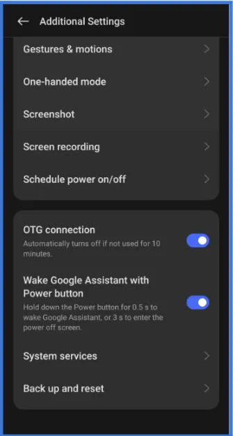 OTG Connection Settings OTG Connection Settings